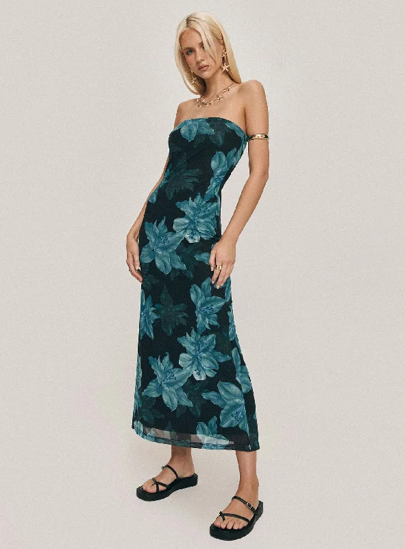 Confidence-boosting clothing for women   Celik Maxi Dress Black / Blue Floral