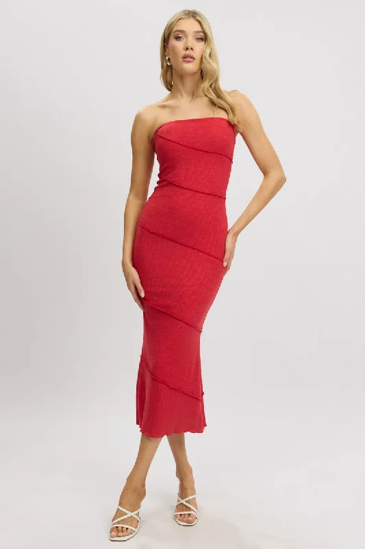 Chic for every occasion and style   Red Bodycon Dress Midi Strapless
