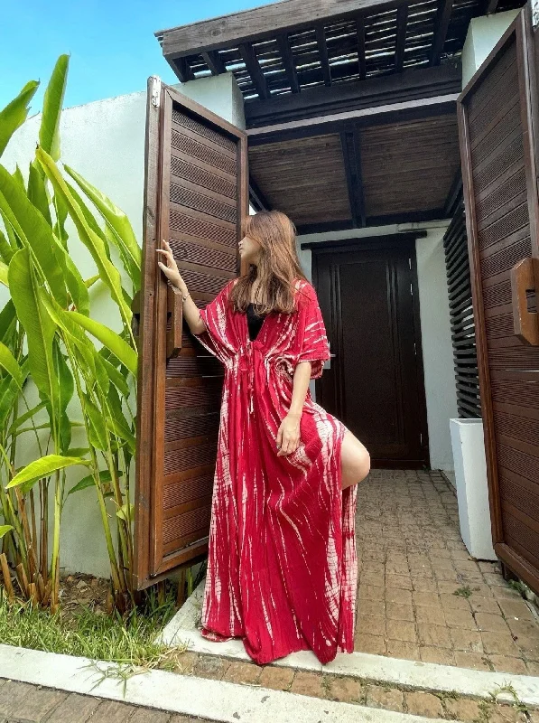 Classic pieces for a timeless wardrobe   Goddess Tie Dye Kaftan Maxi Dress - Red