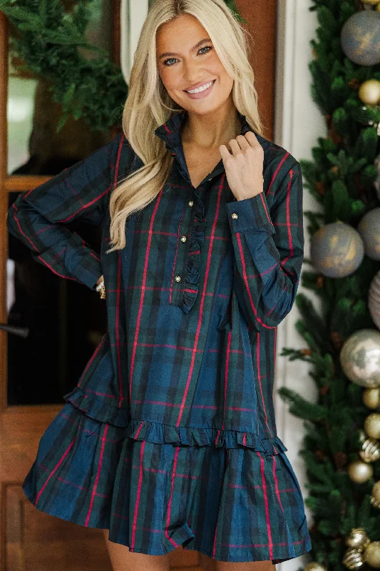 Elevate your look with premium women’s wear   Looking For You Navy Plaid Babydoll Dress