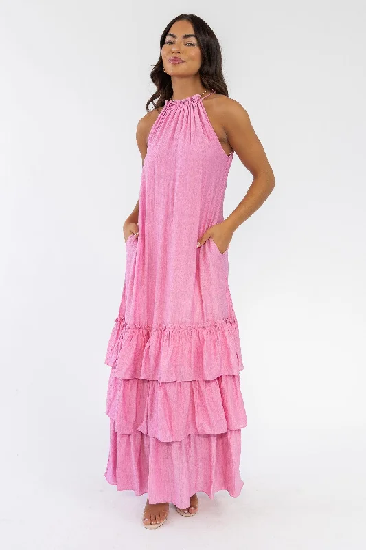 Stylish plus-size clothing for women   Seren Pink Halter Maxi Dress - Final Sale