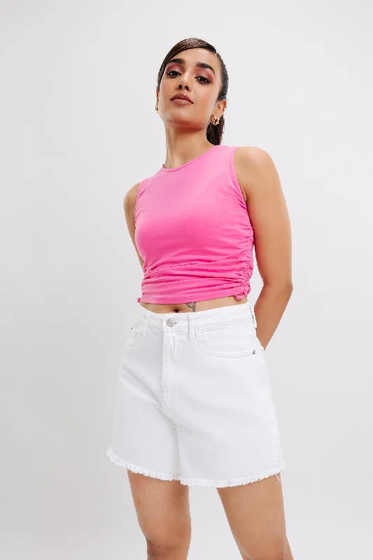 Get noticed with eye-catching women’s fashion   Frayed Hem White Shorts