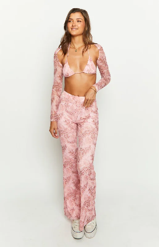 Dress up or down with these versatile pieces   Main Act Pink Swirl Snake Print Pants