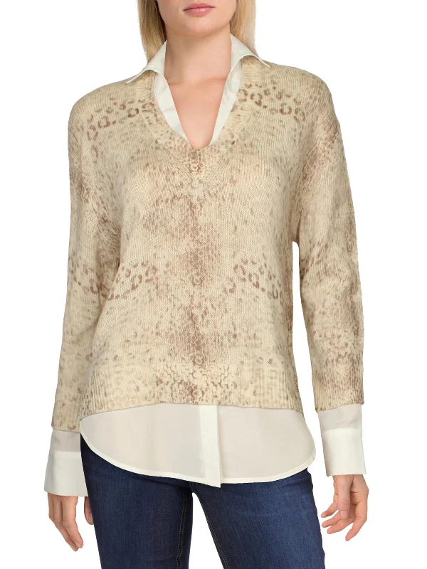 Perfect fashion pieces for the busy woman   Womens Cashmere Blend Animal Print V-Neck Sweater