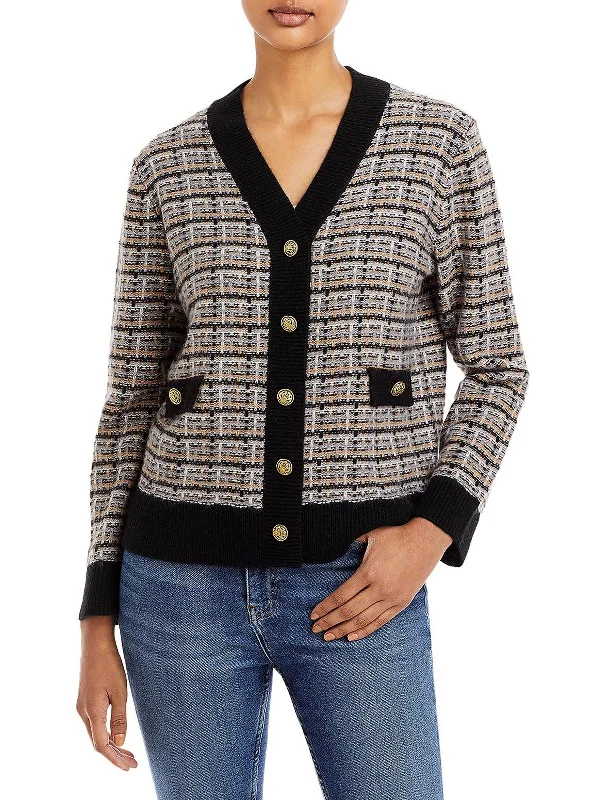 Feminine silhouettes for the modern woman   Womens Cashmere Ribbed Trim Button-Up