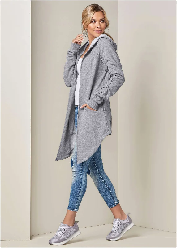 Dress up or down with these versatile pieces Asymmetrical Lounge Hoodie - Heather Grey Dress up or down with these versatile pieces Asymmetrical Lounge Hoodie - Heather Grey