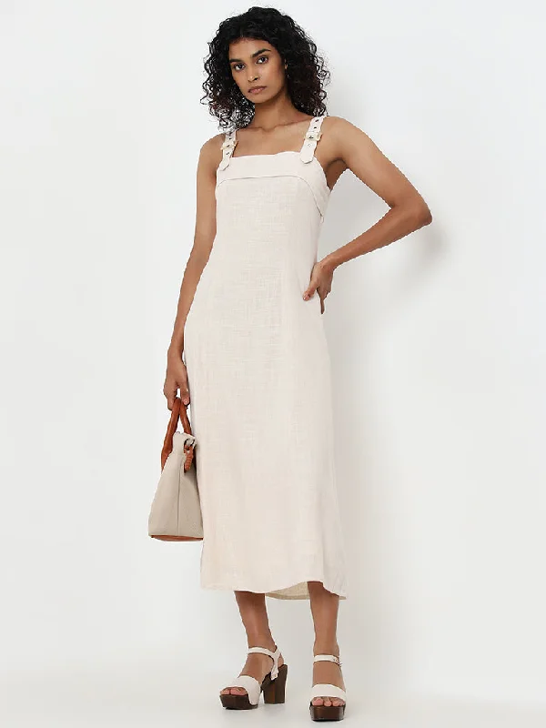 LOV Beige A-Line Cotton Dress