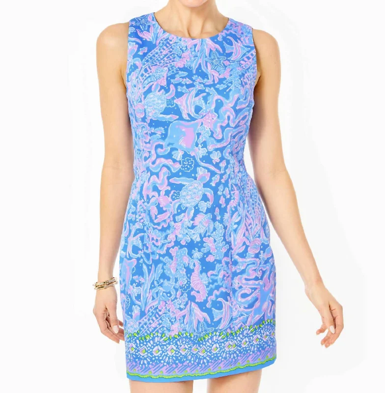 Chic, modern looks for the stylish woman   Mila Stretch Shift Dress in Sea What I Sea