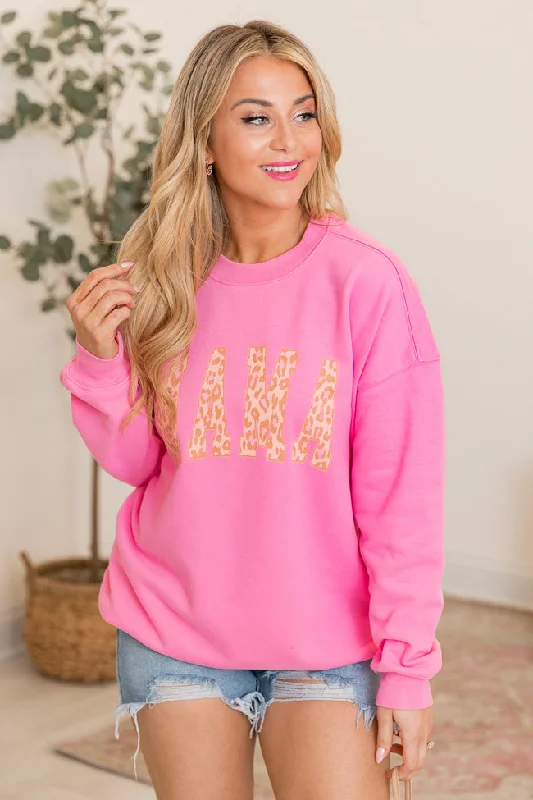 Feminine and fashionable clothing for every wardrobe Mama Leopard Pink Oversized Graphic Sweatshirt Feminine and fashionable clothing for every wardrobe Mama Leopard Pink Oversized Graphic Sweatshirt