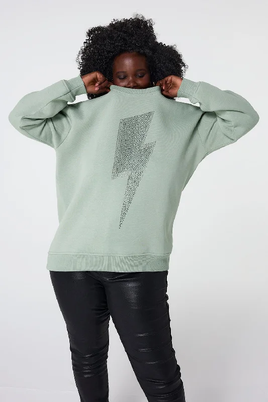 Khaki with Studded Lightning Bolt Oversized Sweatshirt