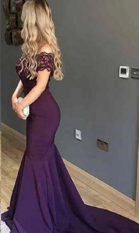 Fashion-forward styles that make a statement   Purple Country Prom Dress Scoop Lace Satin Mermaid Party Gown Formal Evening Party Dress   cg12649