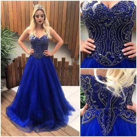 Fashion pieces that complement every woman’s style   Sweetheart Royal Blue Long Prom Dress With Beading Custom-made School Dance Dress   cg12700