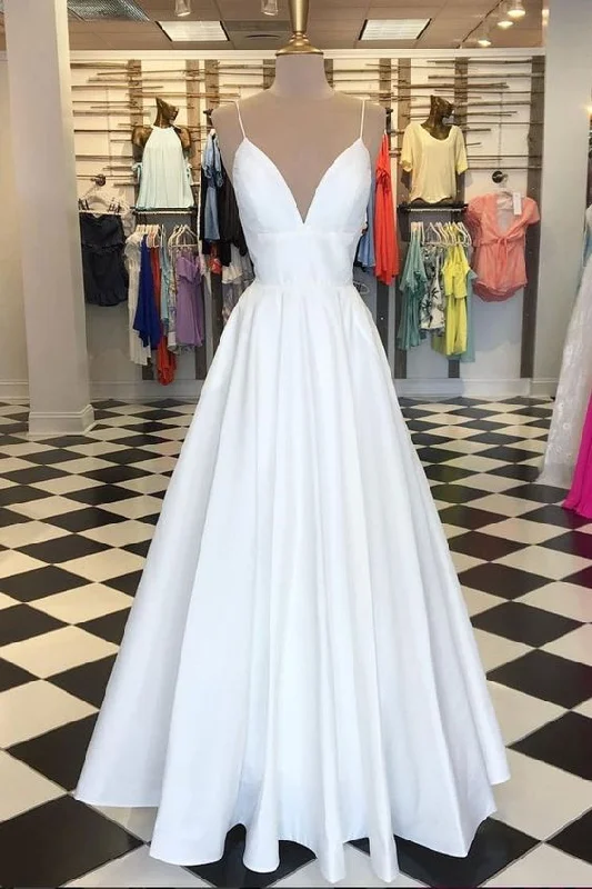 Statement pieces for the confident woman White v neck satin long prom dress, white evening dress cg1497 Statement pieces for the confident woman White v neck satin long prom dress, white evening dress cg1497