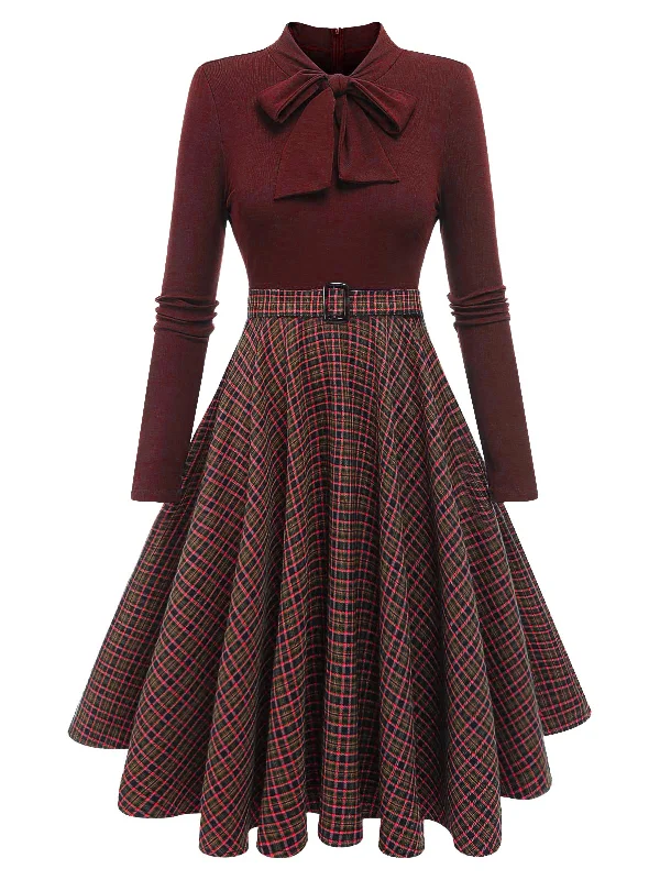 Bold and sophisticated looks for every woman   [Pre-Sale] Red 1950s Plaid Knitting Dress